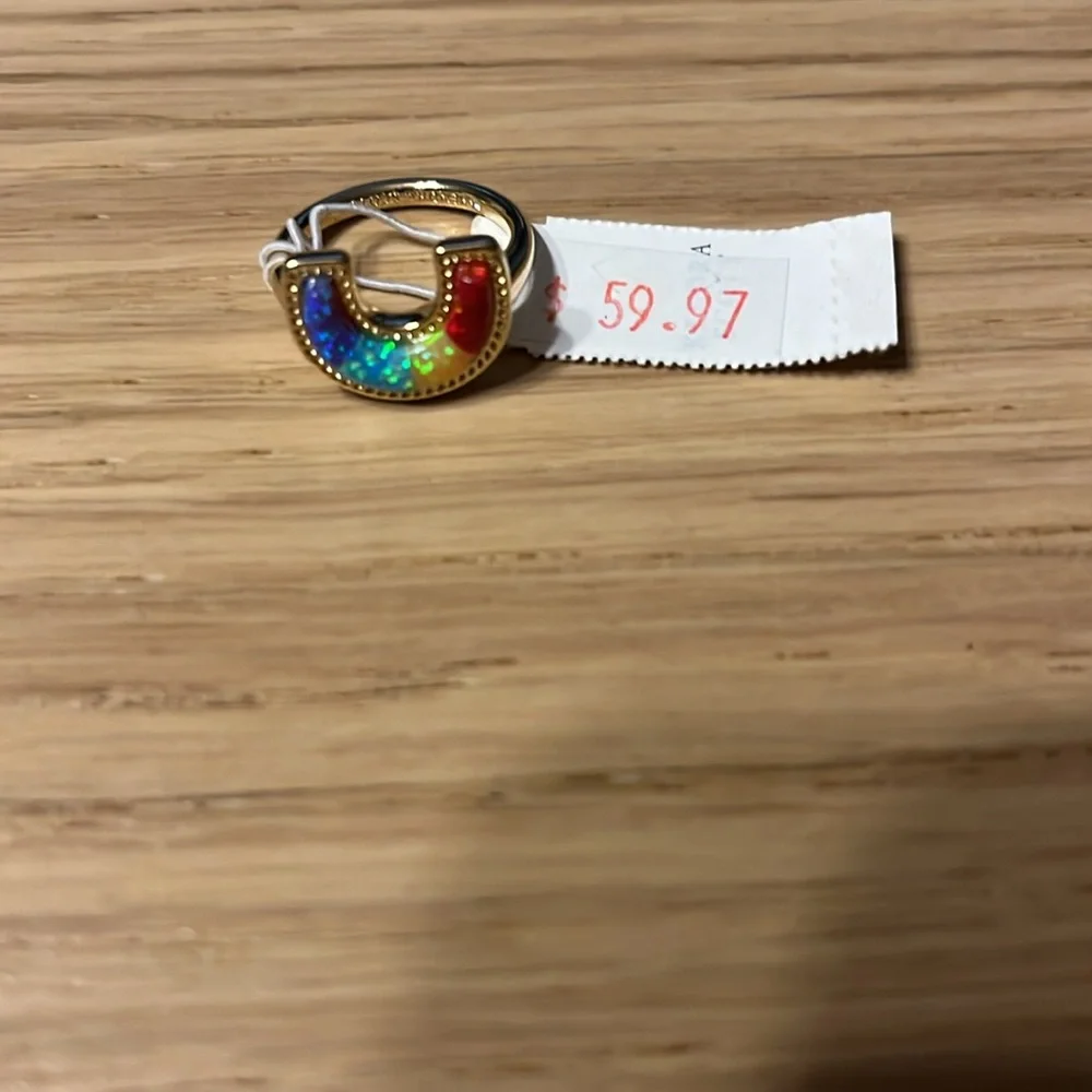 Kendra Scott Gold Colored Ring With Rainbow Design. - Picture 4 of 4